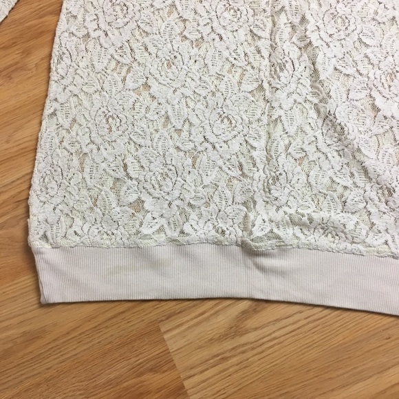 Express Sheer Floral Lace Taupe Elbow Sleeve Top Size M - Picture 8 of 8